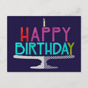 Happy Birthday Cake Typography Postcard