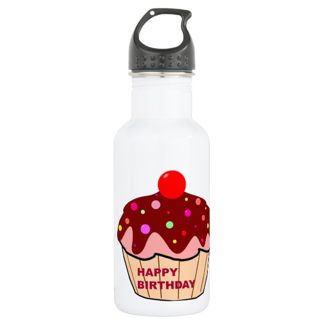 Happy Birthday Cake Water Bottle (Front)