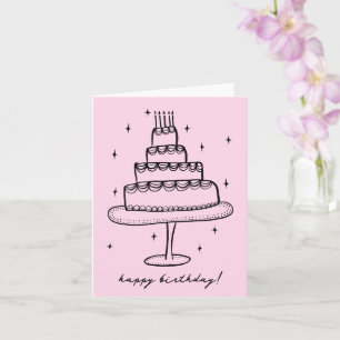 Happy Birthday Cake Whimsical Sketch Doodle Card