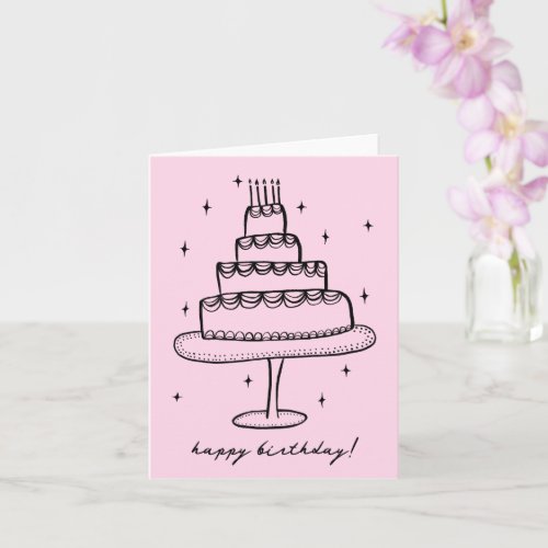 Happy Birthday Cake Whimsical Sketch Doodle  Card