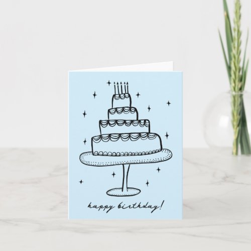 Happy Birthday Cake Whimsical Sketch Doodle  Card