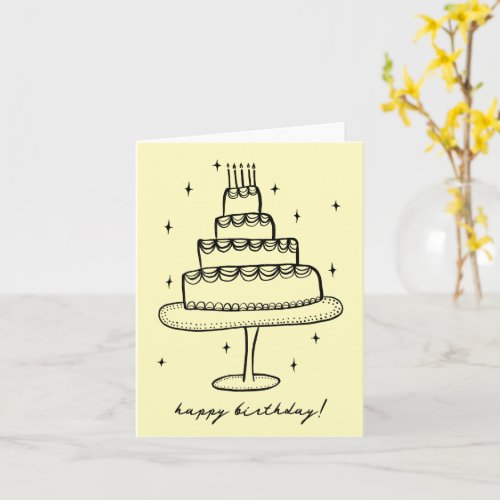 Happy Birthday Cake Whimsical Sketch Doodle  Card