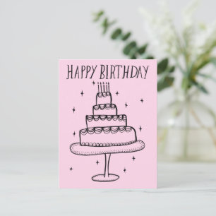 Happy Birthday Cake Whimsical Sketch Doodle Postcard