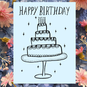 Happy Birthday Cake Whimsical Sketch Doodle  Postcard