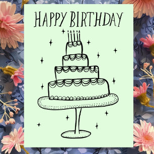 Happy Birthday Cake Whimsical Sketch Doodle Postcard