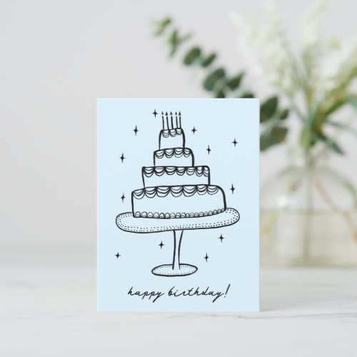 Happy Birthday Cake Whimsical Sketch Doodle  Postcard