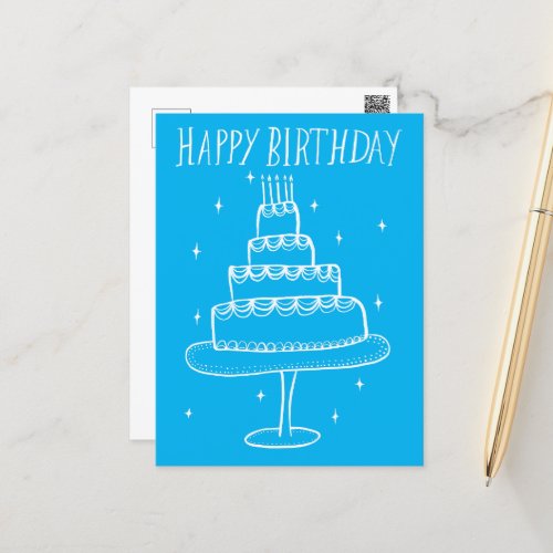 Happy Birthday Cake Whimsical Sketch Doodle  Postcard