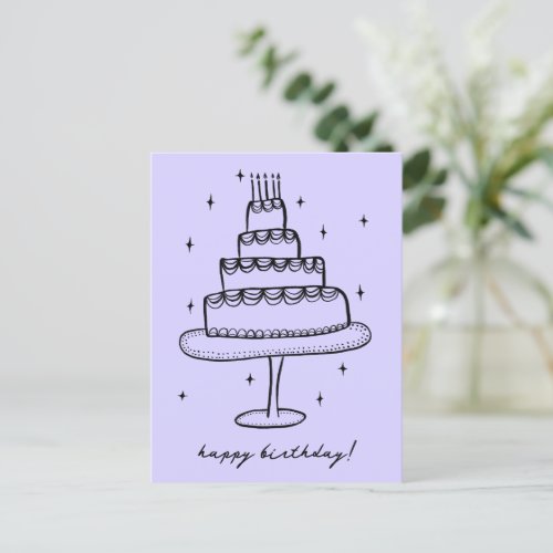 Happy Birthday Cake Whimsical Sketch Doodle  Postcard