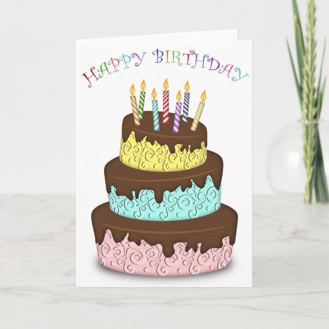 Happy Birthday Cake with Candles Card (Front)