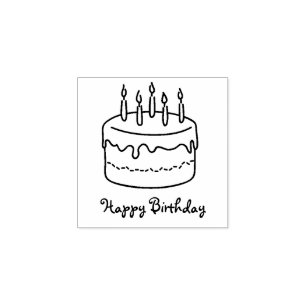 Happy Birthday Cake with Candles Cartoon Drawing Rubber Stamp
