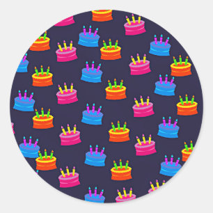 Happy Birthday, Cake with Candles, Classic Round Sticker