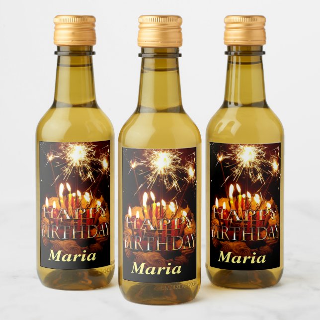 Happy Birthday Cake With Sparklers, Wine Label (Bottles)