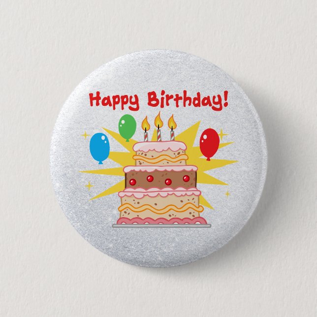 happy birthday cake with three candles pinback button (Front)