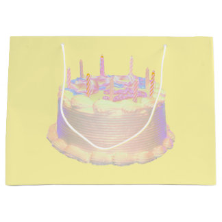 Happy Birthday Cake Yellow Background Large Gift Bag