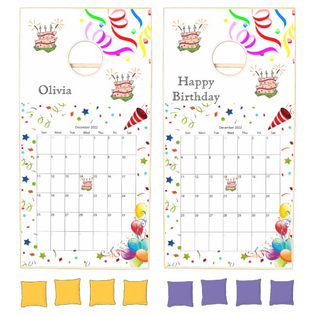Happy Birthday Calendar December 2022  Cornhole Set (Set)