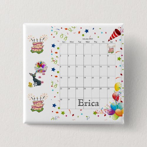 Happy Birthday Calendar January 2022 Button 