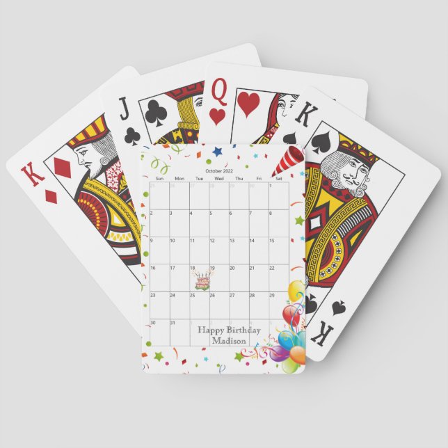 Happy Birthday Calendar October 2022  Poker Cards (Back)