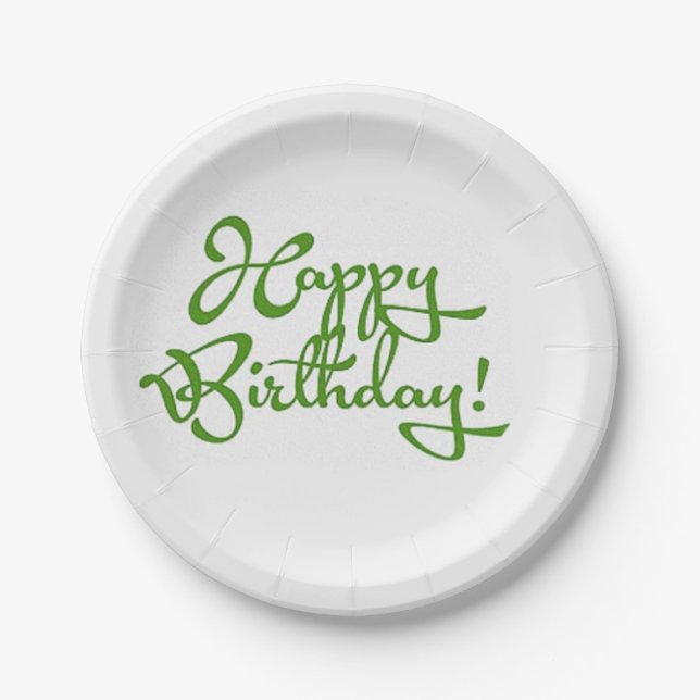 happy birthday calligraphy design paper plates (Front)