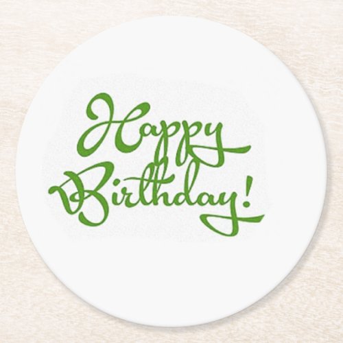 happy birthday calligraphy design round paper coaster