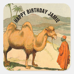 Happy Birthday Camel Illustrated Square Sticker