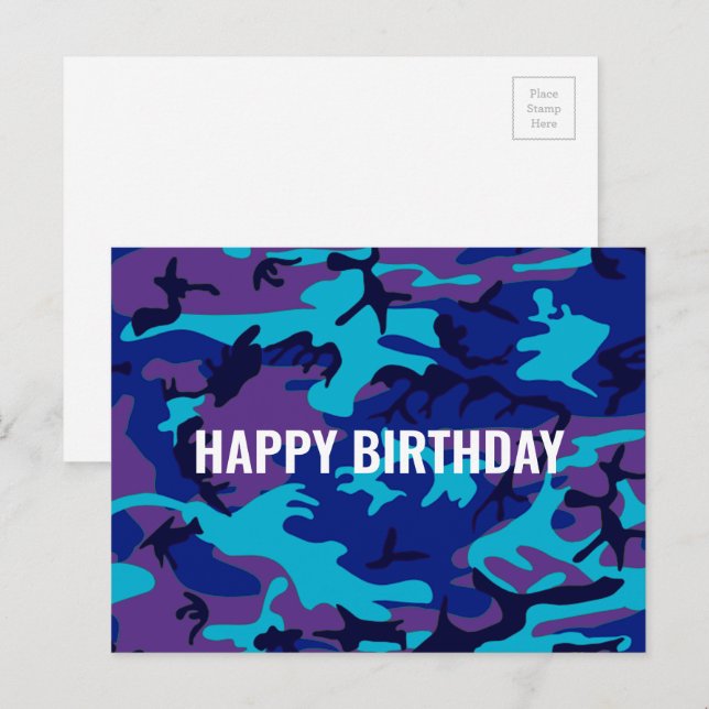 Happy Birthday Camouflage Dark Blue & Purple Postcard (Front/Back)