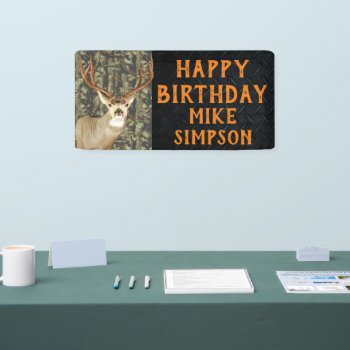 Happy Birthday Camouflage Deer Hunting Men's Banner by TheShirtBox at Zazzle