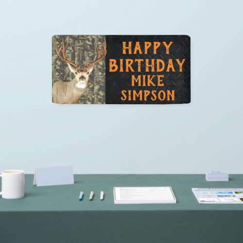 Happy Birthday Camouflage Deer Hunting Mens Banner