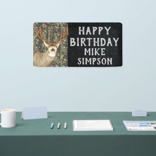 Happy Birthday Camouflage Deer Hunting Mens Banner