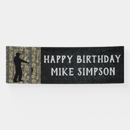 Happy Birthday Camouflage Fishing Mens Banner