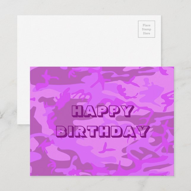 Happy Birthday Camouflage Light Purple Abstract Postcard (Front/Back)