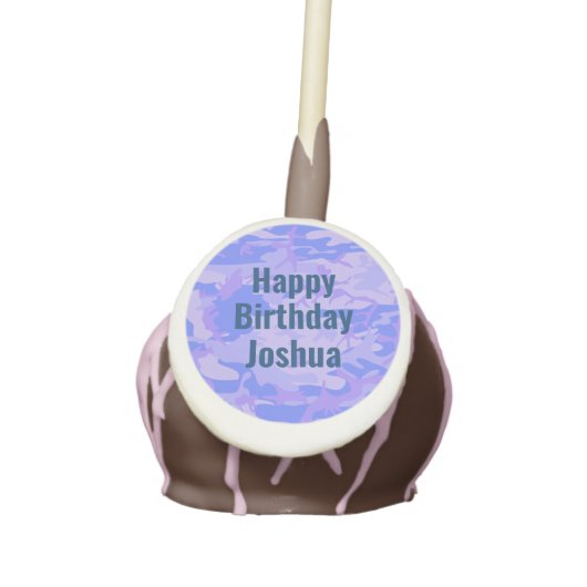 Happy Birthday Camouflage Pastel Blue Abstract Cake Pops (Front)
