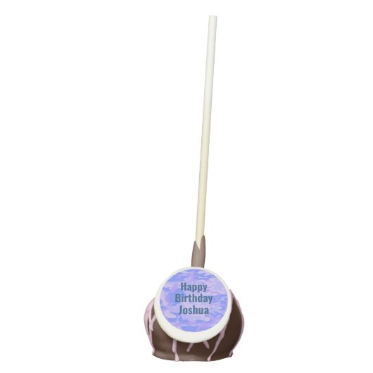 Happy Birthday Camouflage Pastel Blue Abstract Cake Pops (Front)