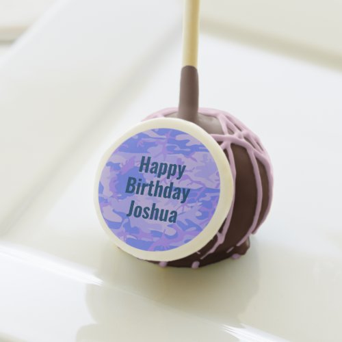 Happy Birthday Camouflage Pastel Blue Abstract Cake Pops