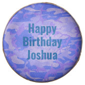 Happy Birthday Camouflage Pastel Blue Abstract Chocolate Covered Oreo (Front)