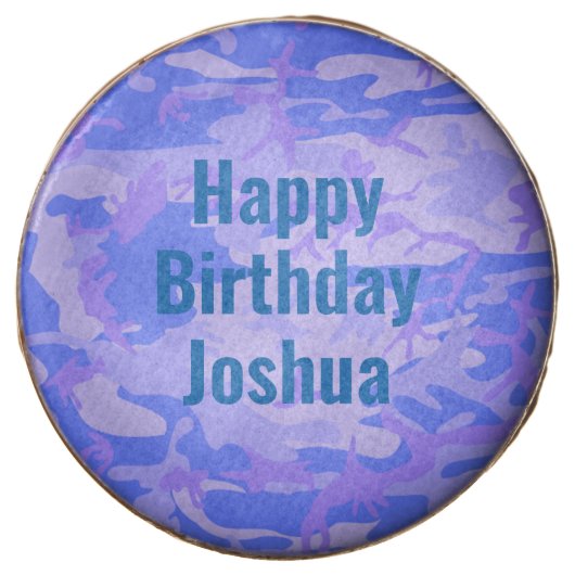 Happy Birthday Camouflage Pastel Blue Abstract Chocolate Covered Oreo (Front)