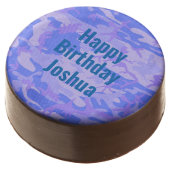 Happy Birthday Camouflage Pastel Blue Abstract Chocolate Covered Oreo (Angled)