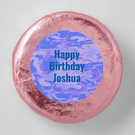 Happy Birthday Camouflage Pastel Blue Abstract Dipped Oreo Cookie Favors (Front)