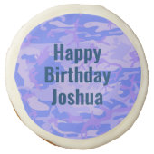 Happy Birthday Camouflage Pastel Blue Abstract Sugar Cookie (Front)
