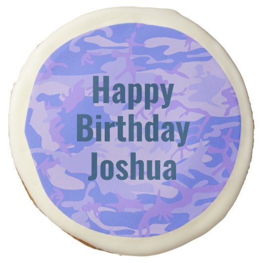 Happy Birthday Camouflage Pastel Blue Abstract Sugar Cookie (Front)