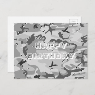 Happy Birthday Camouflage Winter Gray Abstract Postcard