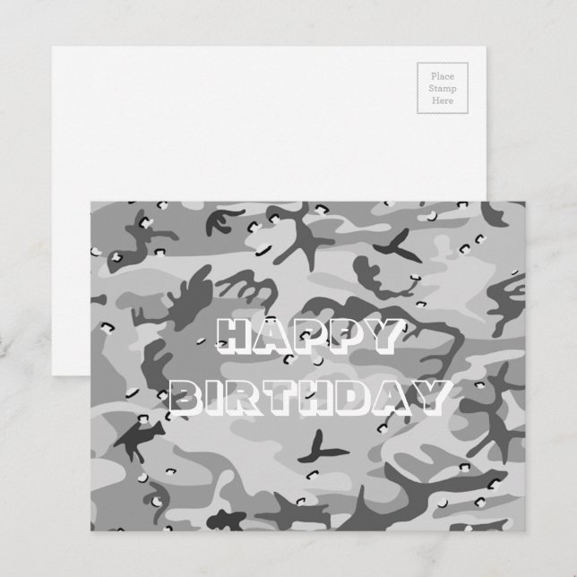 Happy Birthday Camouflage Winter Gray Abstract Postcard (Front/Back)