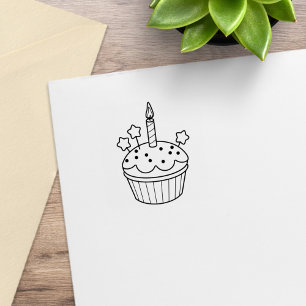 Happy Birthday Candle Cupcake 1x1 Rubber Stamp