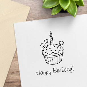Happy Birthday Candle Cupcake Color Me Rubber Stamp
