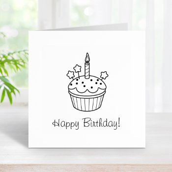 Happy Birthday Candle Cupcake Color Me Rubber Stamp by Chibibi at Zazzle