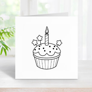 Happy Birthday Candle Cupcake Color Me Rubber Stamp