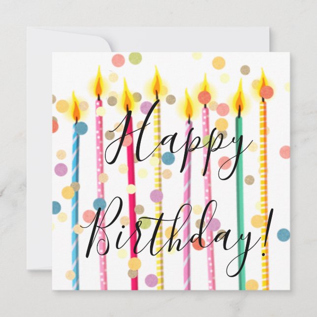 Happy Birthday Candles and Confetti Note Card (Front)