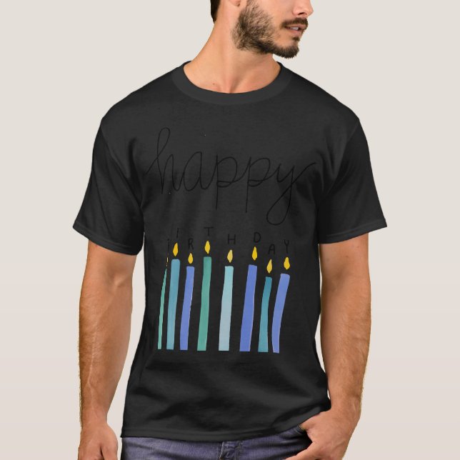 Happy Birthday Candles Blue T-Shirt (Front)