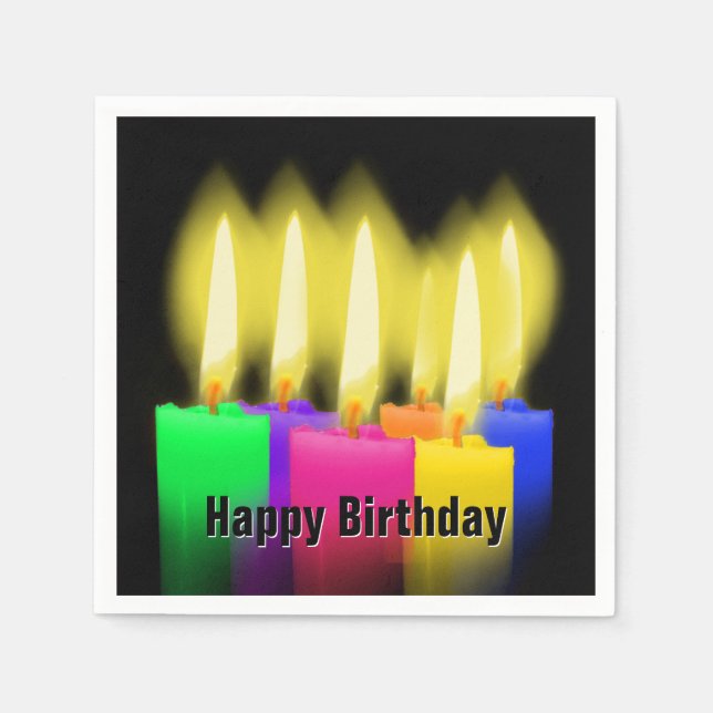 Happy Birthday Candles On Black    Napkins (Front)