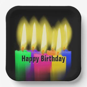 Happy Birthday Candles On Black   Paper Plates
