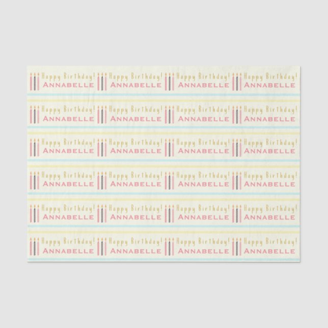 Happy Birthday Candles Repeat Girl's Name Tissue Paper (Front)